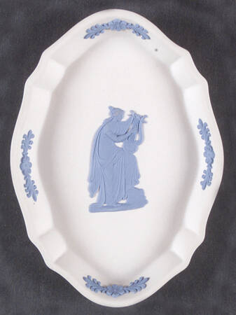 Lavender (Pale Blue) on Cream Color Jasperware Silver Tray