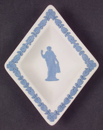 Lavender (Pale Blue) on Cream Color Jasperware Small Diamond Shape Ashtray