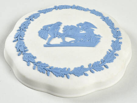 Lavender (Pale Blue) on Cream Color Jasperware Lid for Large Scalloped Candy Box