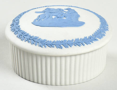 Lavender (Pale Blue) on Cream Color Jasperware 3" Round Fluted Box & Lid
