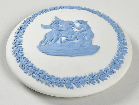 Lavender (Pale Blue) on Cream Color Jasperware 3" Round Fluted Box-Lid