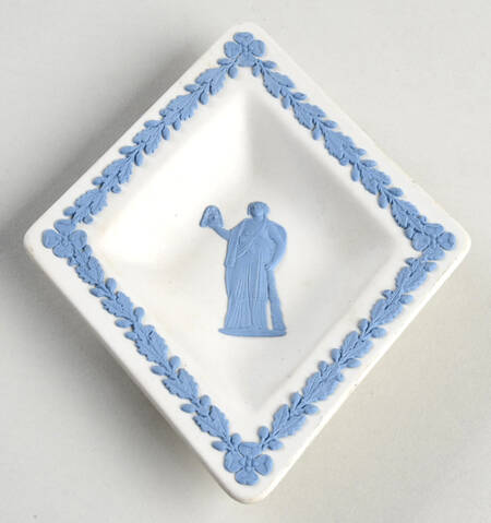 Lavender (Pale Blue) on Cream Color Jasperware Small Diamond Shape Ashtray