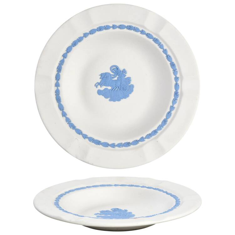 Lavender (Pale Blue) on Cream Color Jasperware Executive Ashtray