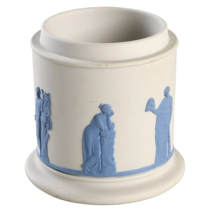 Lavender (Pale Blue) on Cream Color Jasperware Cigarette Jar No Lid