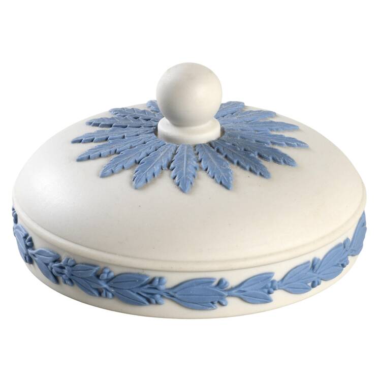 Lavender (Pale Blue) on Cream Color Jasperware Lid for Cigarette Jar