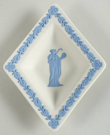 Lavender (Pale Blue) on Cream Color Jasperware Small Diamond Shape Ashtray
