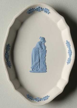 Lavender (Pale Blue) on Cream Color Jasperware Silver Tray