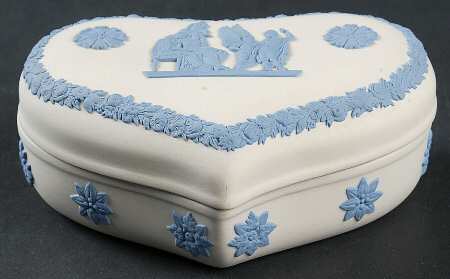 Lavender (Pale Blue) on Cream Color Jasperware 5" Heart Shape Box & Lid