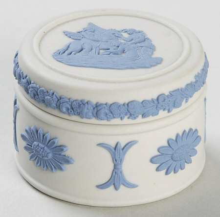 Lavender (Pale Blue) on Cream Color Jasperware Miniature Round Box