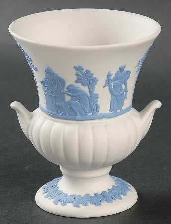 Lavender (Pale Blue) on Cream Color Jasperware Mini Bud Vase