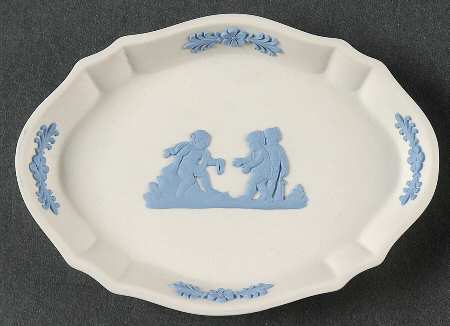 Lavender (Pale Blue) on Cream Color Jasperware Silver Tray