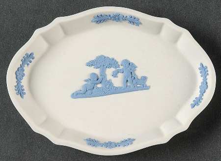 Lavender (Pale Blue) on Cream Color Jasperware Silver Tray