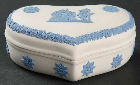 Lavender (Pale Blue) on Cream Color Jasperware 5" Heart Shape Box & Lid