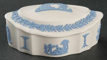 Lavender (Pale Blue) on Cream Color Jasperware Silver/Candy Box & Lid