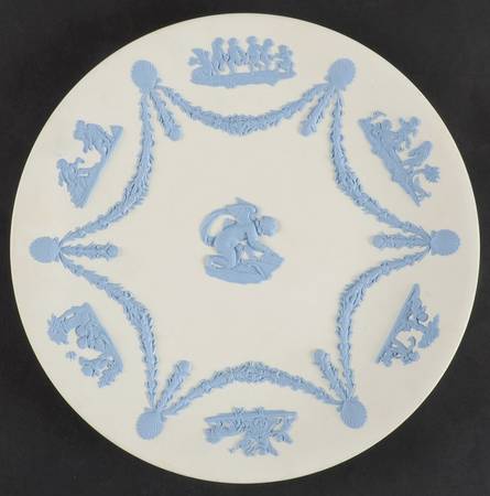 Lavender (Pale Blue) on Cream Color Jasperware Cupid Serving Plate