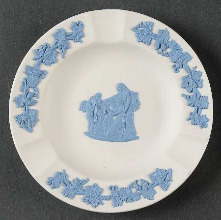 Lavender (Pale Blue) on Cream Color Jasperware 3 Slot Round Ashtray