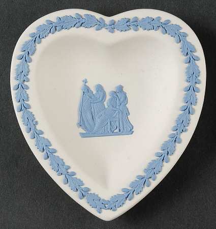 Lavender (Pale Blue) on Cream Color Jasperware Small Heart Shape Ashtray