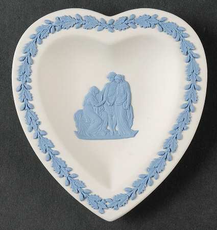 Lavender (Pale Blue) on Cream Color Jasperware Small Heart Shape Ashtray