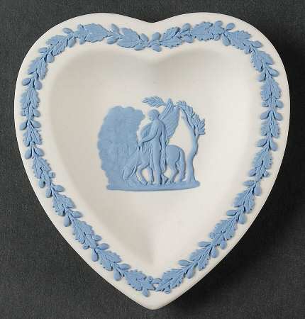 Lavender (Pale Blue) on Cream Color Jasperware Small Heart Shape Ashtray