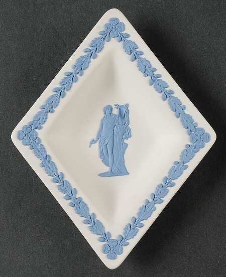Lavender (Pale Blue) on Cream Color Jasperware Small Diamond Shape Ashtray