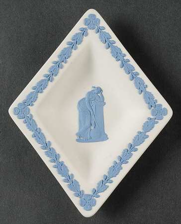 Lavender (Pale Blue) on Cream Color Jasperware Small Diamond Shape Ashtray
