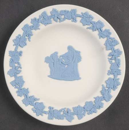 Lavender (Pale Blue) on Cream Color Jasperware 4" Round Tray