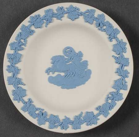Lavender (Pale Blue) on Cream Color Jasperware 4" Round Tray