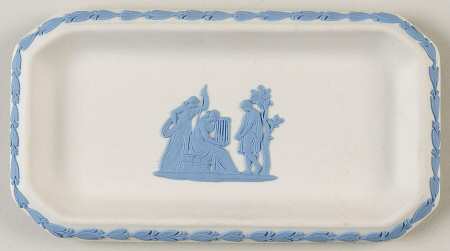Lavender (Pale Blue) on Cream Color Jasperware Oblong Tray