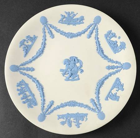 Lavender (Pale Blue) on Cream Color Jasperware Cupid Serving Plate