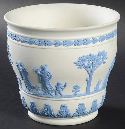 Lavender (Pale Blue) on Cream Color Jasperware 4" Arcadian Jardiniere