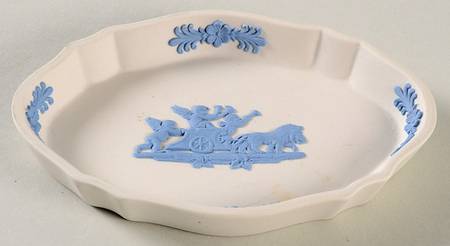Lavender (Pale Blue) on Cream Color Jasperware Silver Tray