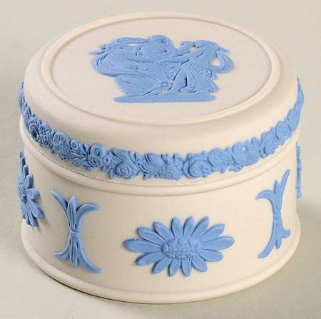 Lavender (Pale Blue) on Cream Color Jasperware Miniature Round Box