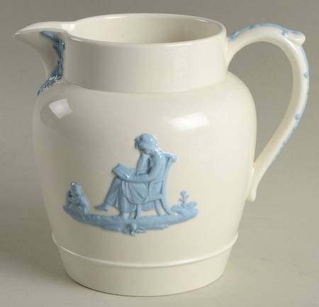 Lavender (Pale Blue) on Cream Color Jasperware 32 Oz Dutch Jug