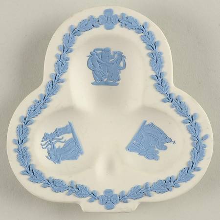 Lavender (Pale Blue) on Cream Color Jasperware Small Club Shape Ashtray