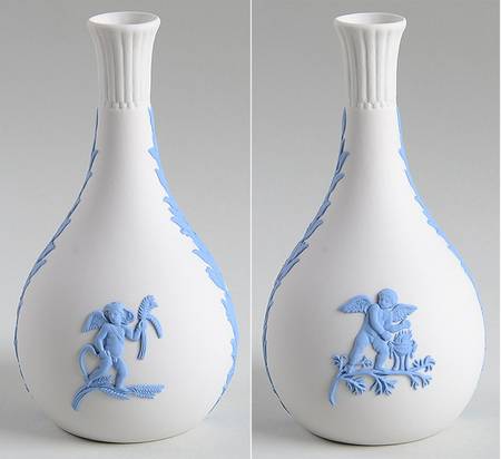 Lavender (Pale Blue) on Cream Color Jasperware Seasons Bud Vase