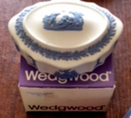 Lavender (Pale Blue) on Cream Color Jasperware Silver/Candy Box & Lid