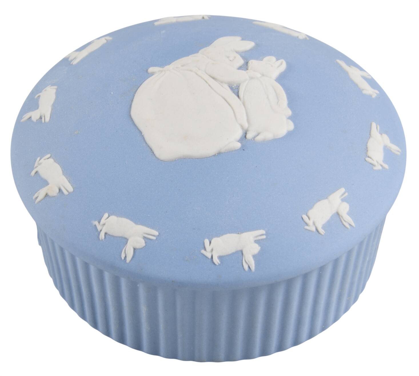 Peter Rabbit on Lavender Jasperware 3" Round Fluted Box & Lid