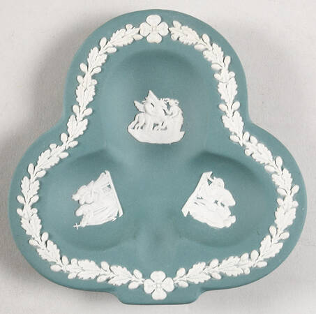 Cream Color on Teal Jasperware Small Club Shape Ashtray by Wedgwood