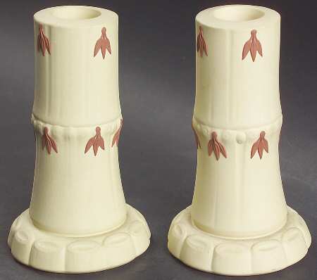 Terra Cotta on Primrose Jasperware Single Candlestick - Set of 2