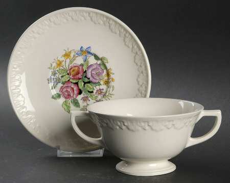 Kirkstone Footed Cream Soup Bowl & Saucer Set