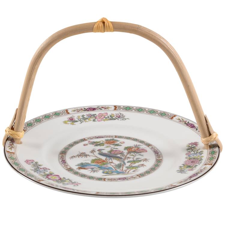 Kutani Crane 5 3/8"-5 5/8" Bamboo Handled Serving Plate  HC