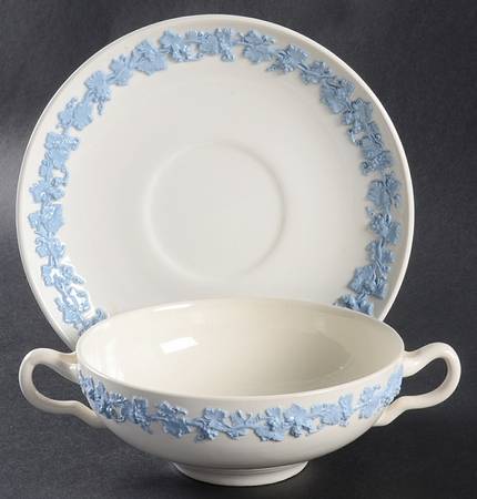 Lavender on Cream Color (Plain) Flat Cream Soup & Saucer Set
