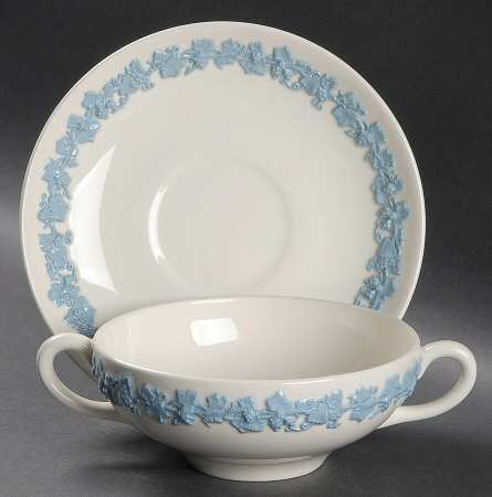 Lavender on Cream Color (Plain) Flat Cream Soup Bowl & Saucer Set