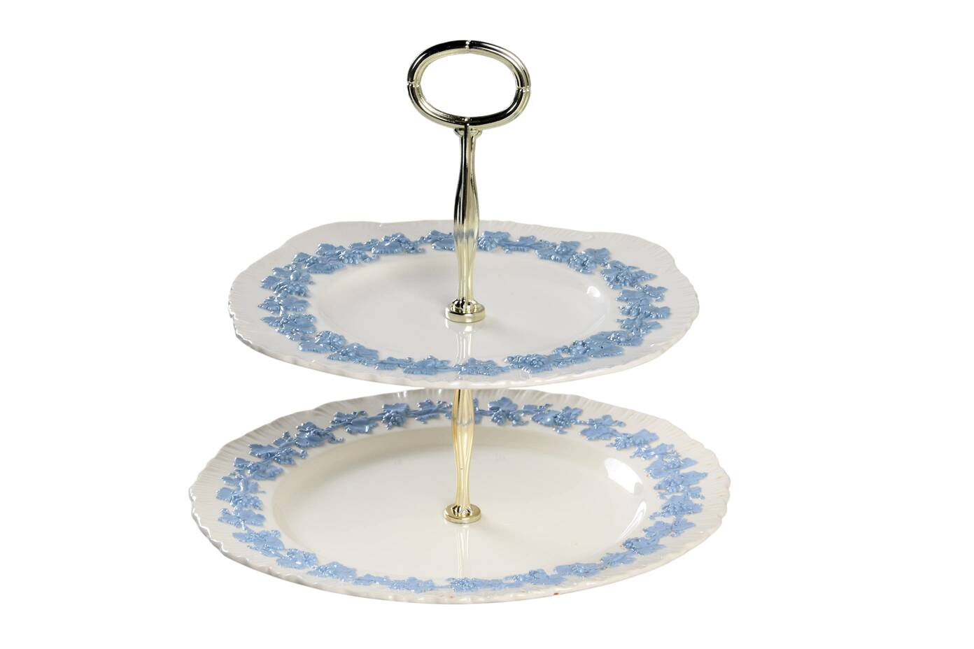 Lavender on Cream Color (Shell Edge) 6 5/8"-10"  2 Tiered Serving Tray (Dp, Sp) HC