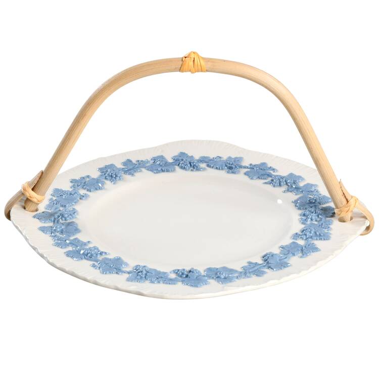 Lavender on Cream Color (Shell Edge) 5 3/8"-5 5/8" Bamboo Handled Serving Plate  HC