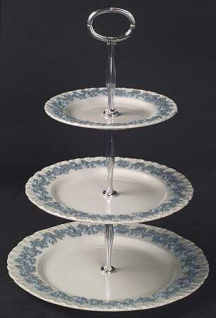 Lavender on Cream Color (Shell Edge) 13 7/8"-14 1/4" 3-Tiered Serving Tray(DP,SP,BB) HC