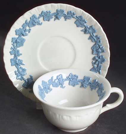 Lavender on Cream Color (Shell Edge) Footed Cup & Saucer Set by Wedgwood