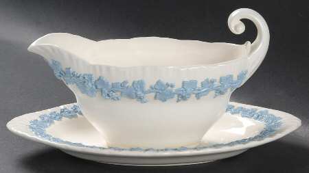 Lavender on Cream Color (Shell Edge) Gravy Boat & Underplate by Wedgwood