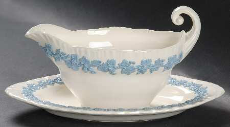 Lavender on Cream Color (Shell Edge) Gravy Boat with Attached Underplate by Wedgwood