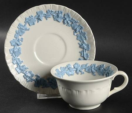 Lavender on Cream Color (Shell Edge) Flat Cup & Saucer Set by Wedgwood